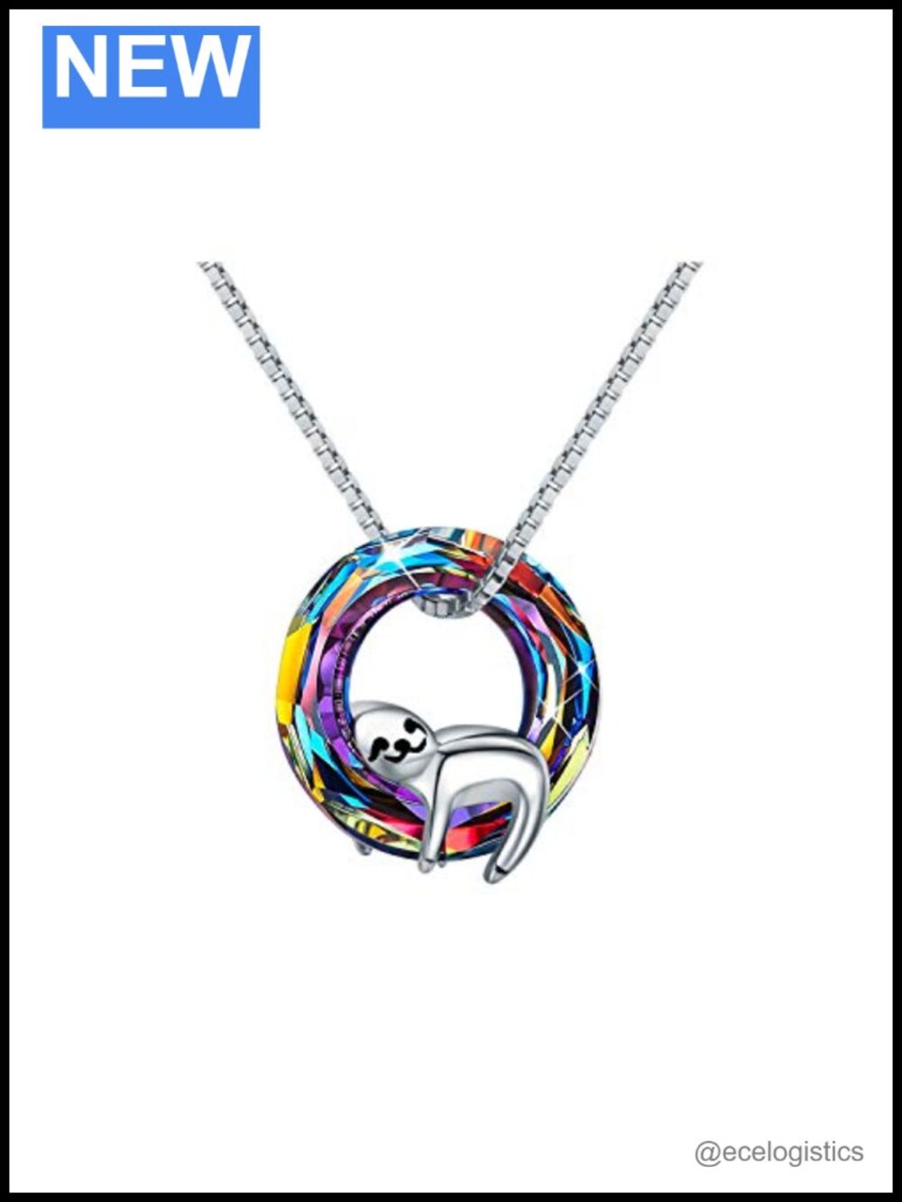 925 Sterling Silver Sloth Pendant Necklace Crystal Animal Jewelry